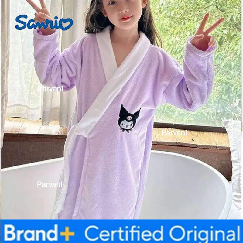 Sanrio Hello Kitty Girl Cartoon Coral Velvet Robe Princess Kawaii Water Uptake Shower Bath Towel Loose Long Sleeves Pajamas New H260130