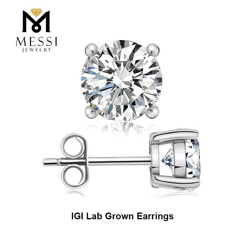 IGI Certificate CVD HPHT 05ct 1ct D VS1 Lab Created Diamond 14K Solid Gold Earrings Lab Grown Diamond Stud Earrings