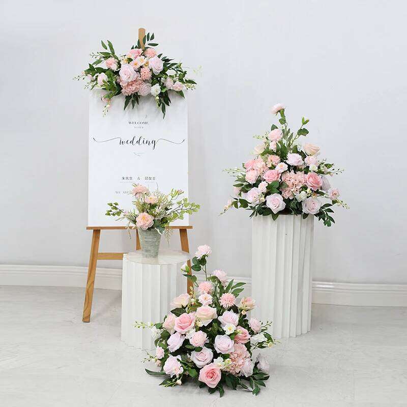 Pink White Rose Hyacinth Floral Arrangement Decor Horn Arch Frame Wedding Backdrop Props Banquet Party Event Stage Floor Flowers Y260130