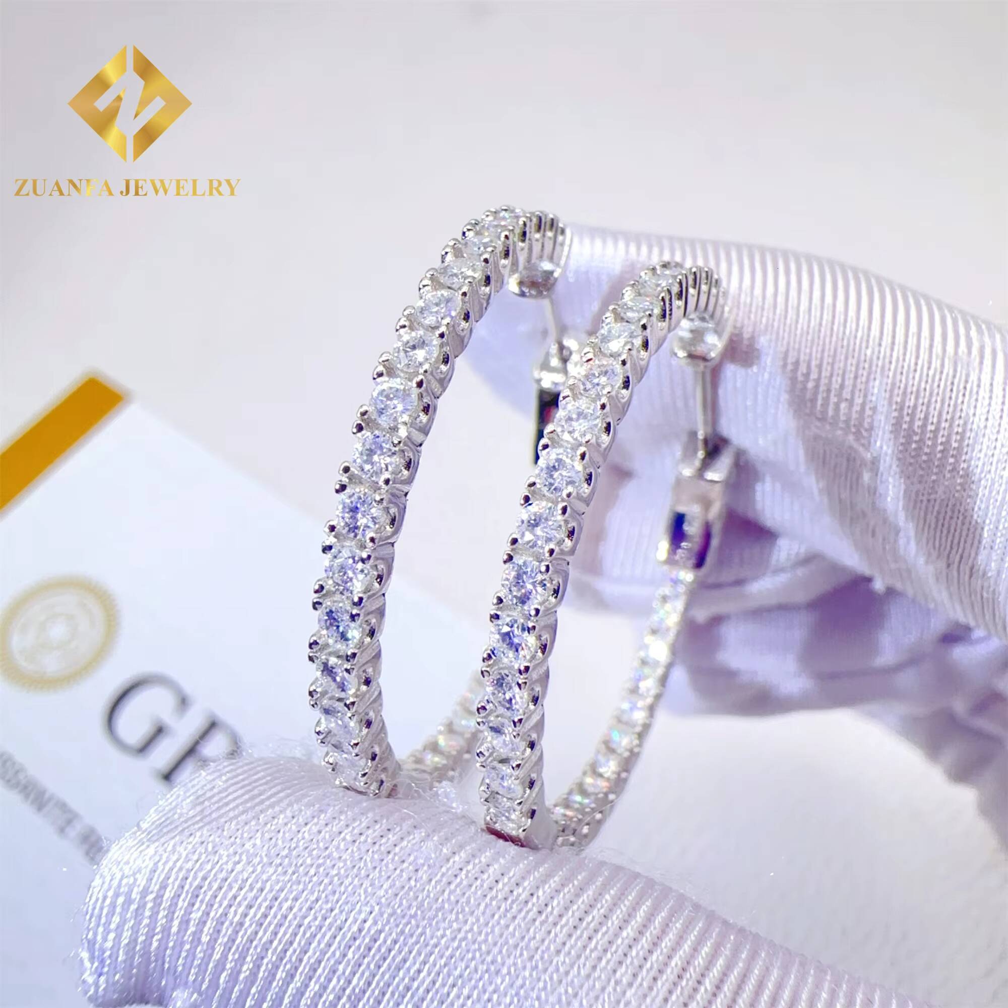 Drop Shipping Pass Diamond Tester Iced Out Jewelry Bling VVS1 Moissanite Diamond 925 Sterling Silver Hoop Earrings Women