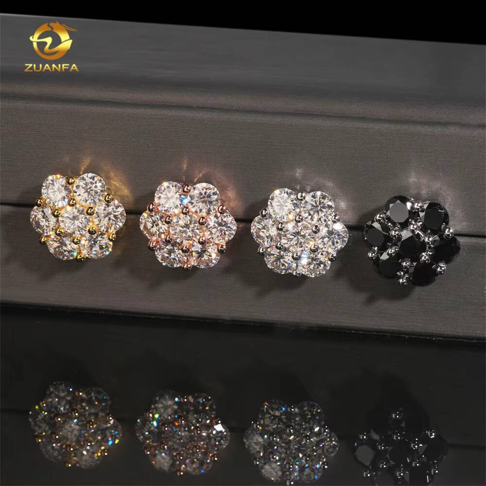 15mm 925 Silver Flower Cluster Moissanite Earrings 925 Sterling Silver Moissanite Diamond Screw Back Earrings