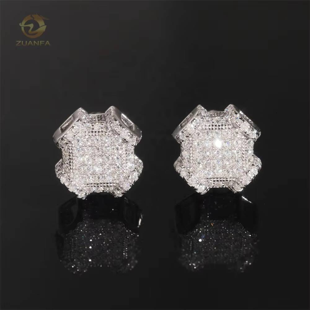 High Quality Silver Jewelry White Gold Diamond Hip Hop Style Moissanite Earrings for Men