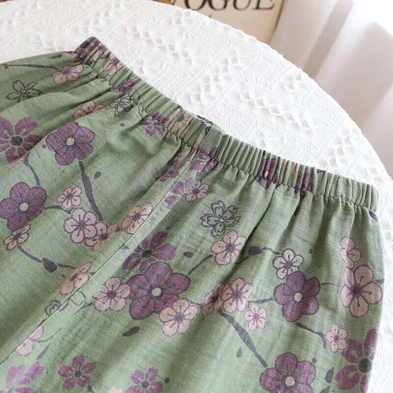 Mardi Hefxessdr National Style Women s Thin Spring Summer Color Woven Cotton Pullover Sleepwear Set Loose and Comfortable Home Pajamas