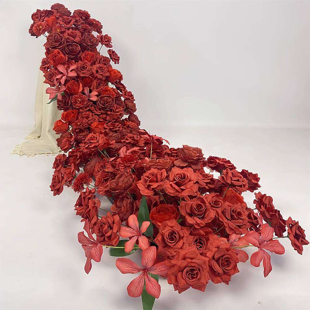230cm Monet Garden Rose Flower Row Wedding Table Centerpiece Floor Runner Backdrop Decor Event Floral Strip Arrangement Props Y260130
