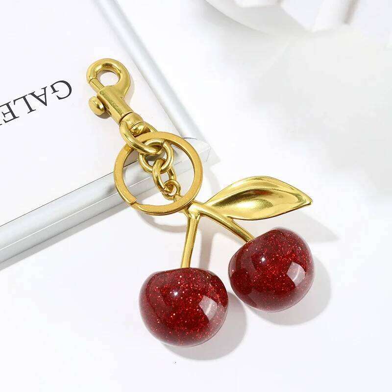Trendy Red Cherry Pendant Keychain for Women Cute Bag Decorations Multifunctional Jewelry Car Key Accessories Charm Keyring Gift Z260130