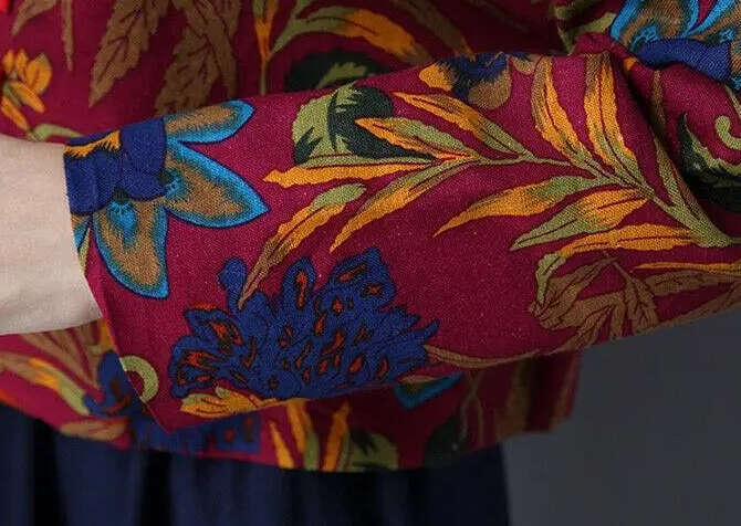 Mardi Hefxessdr Vintage Chinese Tang Dynasty Women Long Sleeve Jacket Republic Of China Autumn Cotton Hemp Button Mandarin Collar Qipao Coat