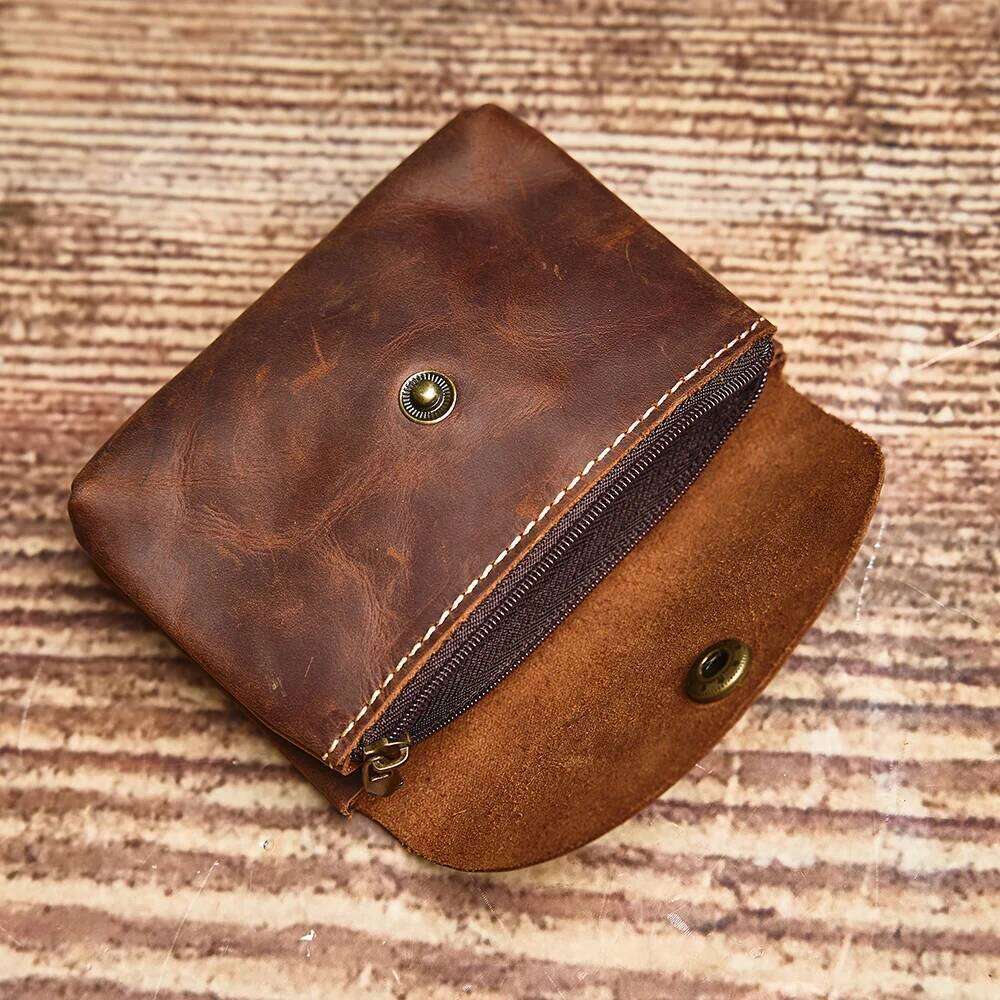 NUPUGOO Genuine Leather Retro Purse Men's Double Wallet Small Card Men And Women Universal Coin Key Bag Z260130