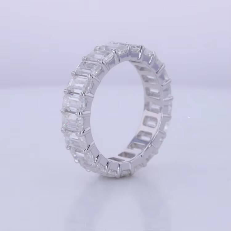 Moissanite 3x5 MM 4x6MM DEF VVS Emerald EX Cut S925 Jewelry Starsgem Wedding Band White Gold Plated Sterling Silver Ring
