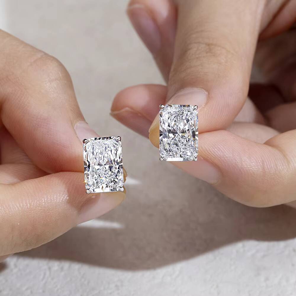 MSE-776 Women Man Earrings Jewelry 18k Solid Gold Radiant Lab Grown Diamond Earrings