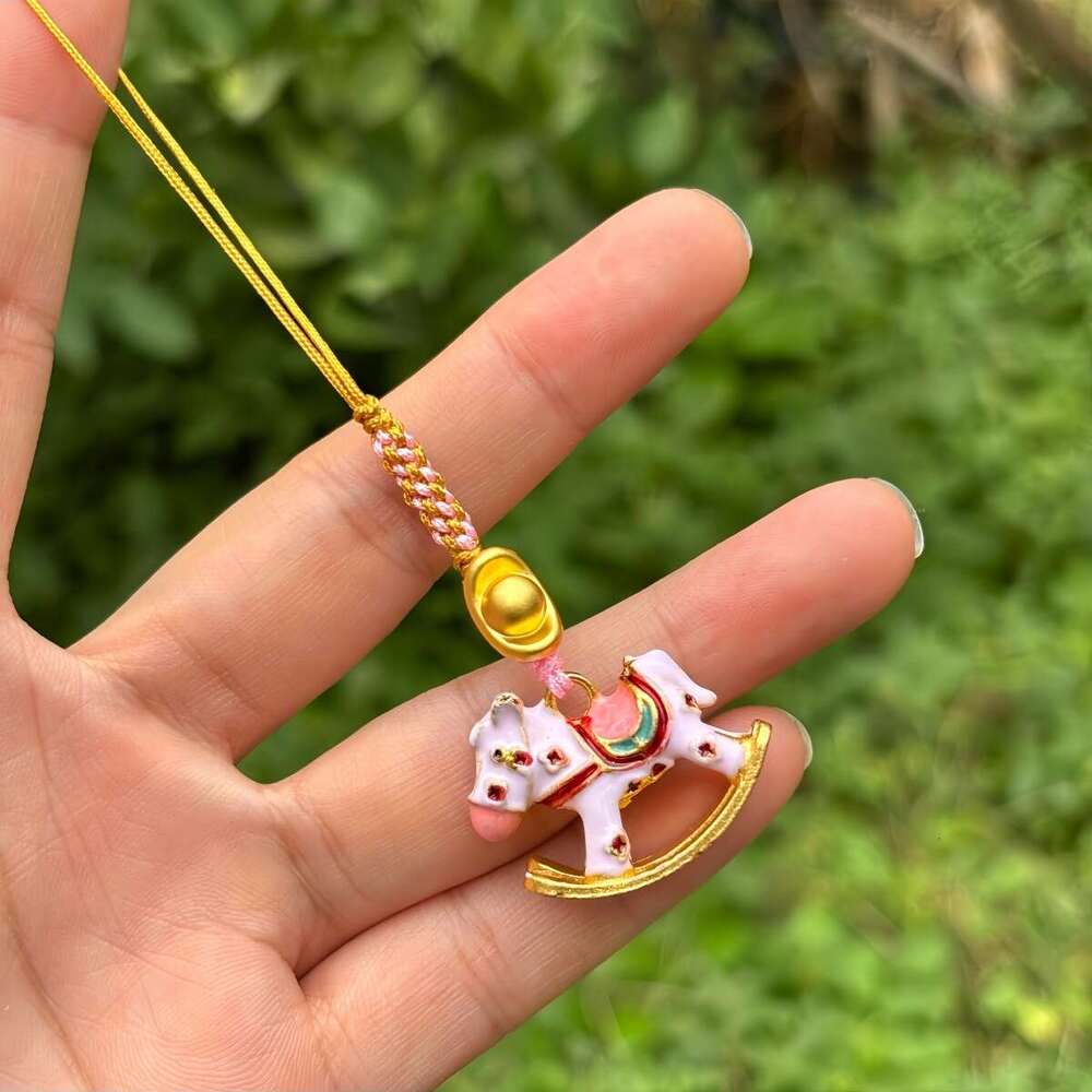 Traditional Gold Drip Oil Wooden Horse Phone Chain New Chinese Handmade DIY Hanging Ornament Pendant National Style Small Accessory