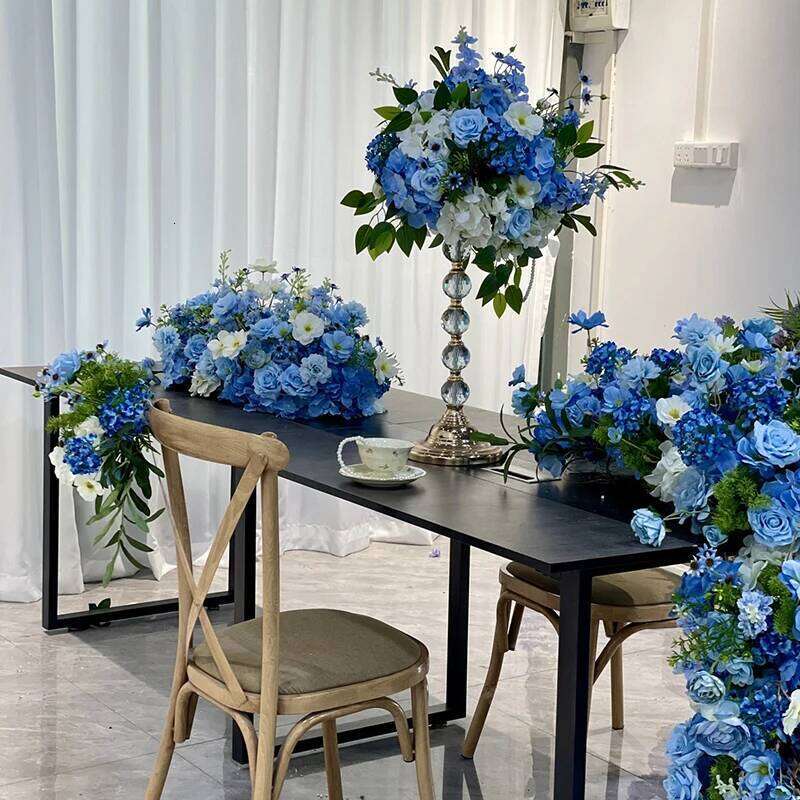 Blue Rose Hyacinth Table Sofa Runner Luxury Wedding Backdrop Arch Decor Arrangement Floral Stage Flowers Centerpiece Ball props W260130