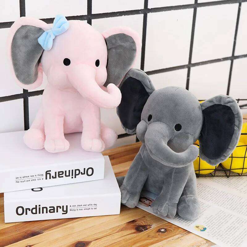Plush Toy Grey Pink Stuffed Animal, Soft Comfort Sleeping Elephant Doll Kids, Birthday Christmas Gift for Children Y260128