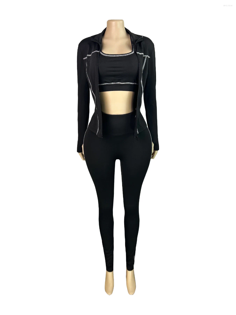 Women's Two Piece Pants Weird Puss Casual 3 Set Women Tracksuit Elastic Vest Zip Jacket Leggings Matching Street Sporty Fitness Shapewear - view 7