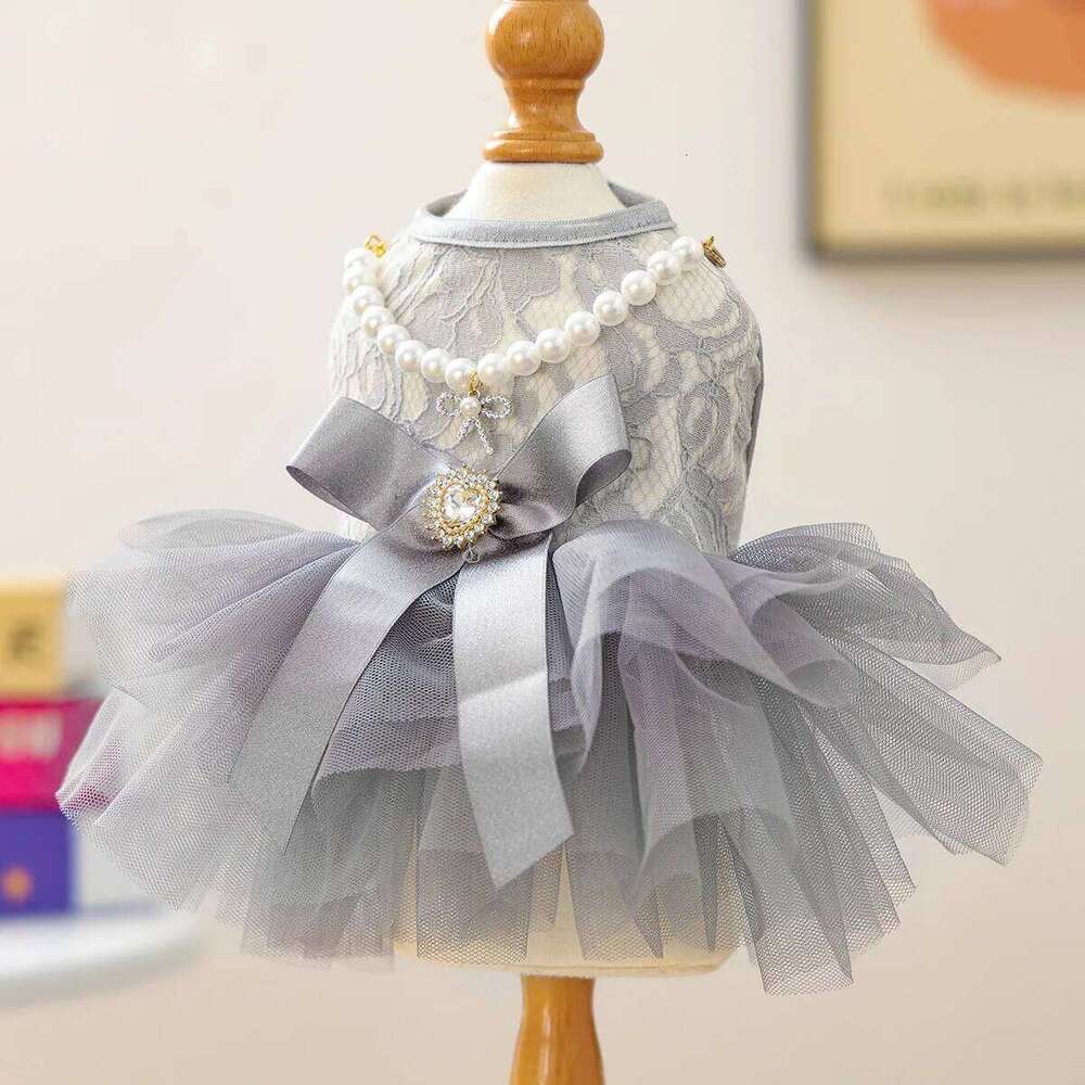 2025 Autumn/ Winter Princess Dress for Dog Coat Pearl Necklace Gray Swan Cat Costumes Pet Puppy Clothes H260130