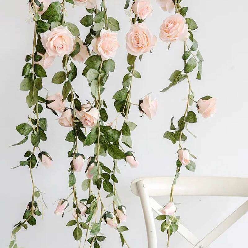 2/4m Pink Artificial Floral Fake Rose Vine Hanging Flower String Garland for Wedding Baby Shower Event Party Supplies W260130