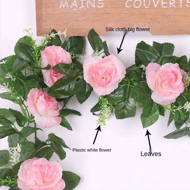 2.2m Silk Artificial Roses Flowers Rattan String Vine with Green Leaves For Home Wedding Garden Decoration Hanging Garland Wall Y260130