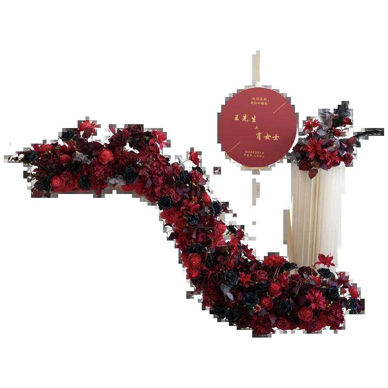 Luxuy Red Wedding Backdrop Decor Rose Floor Flower Runner Event Table Centerpieces Floral Row Arrangement Party Props decor Y260130