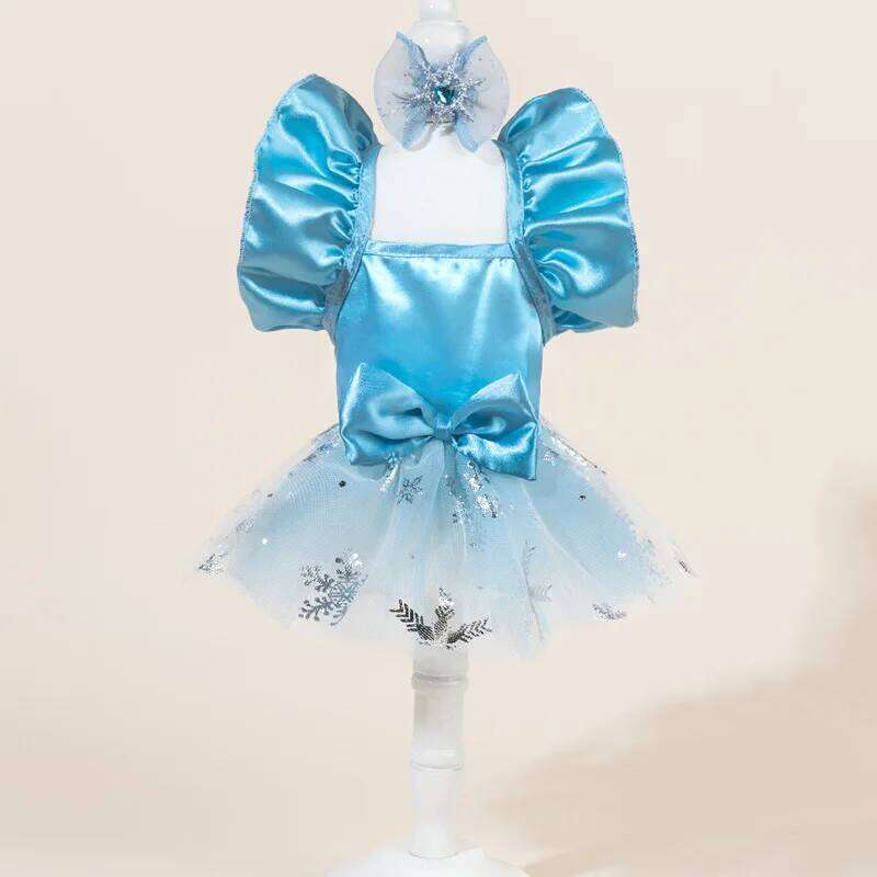 2026 Christmas Pet Clothing New Year Outfits Cats And Beautiful Snow White Tulle Dress With Hair Clips For Female Dogs H260129