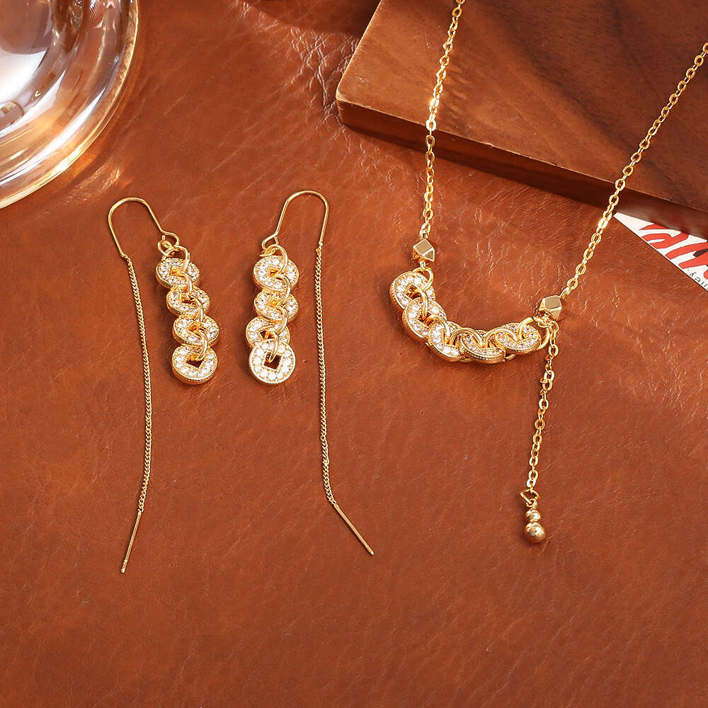 Hot-Selling Five Emperors Money Multi-Chain New High-End Fashion Exquisite Good Luck Collarbone Chain for Women Chinese Style Earrings