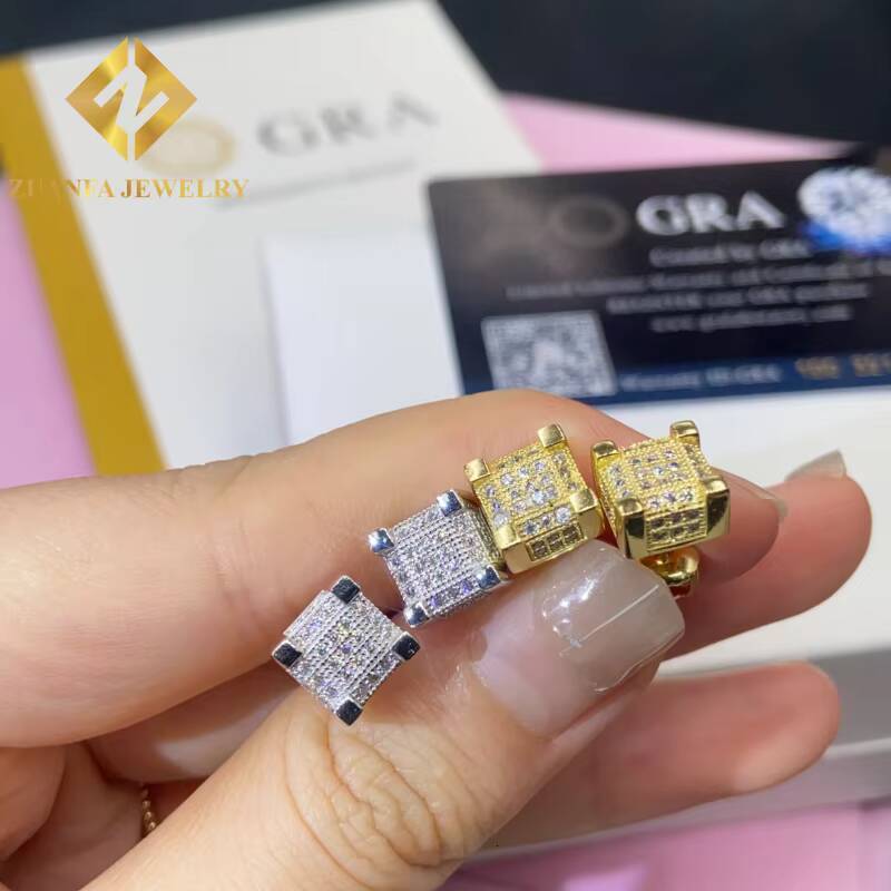 925 Sterling Silver VVS Moissanite Iced Out Stud Earring with GRA Past Diamond Test Moissanite 82mm Stud Earring Mens Women