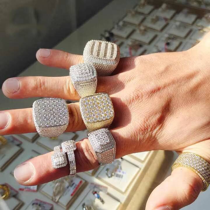 Square Shape Vvs Hiphop Moissanite Cross Ring 925 Sterling Silver Mens Jewelry Wedding Band Adjustable Size with VVS Clarity