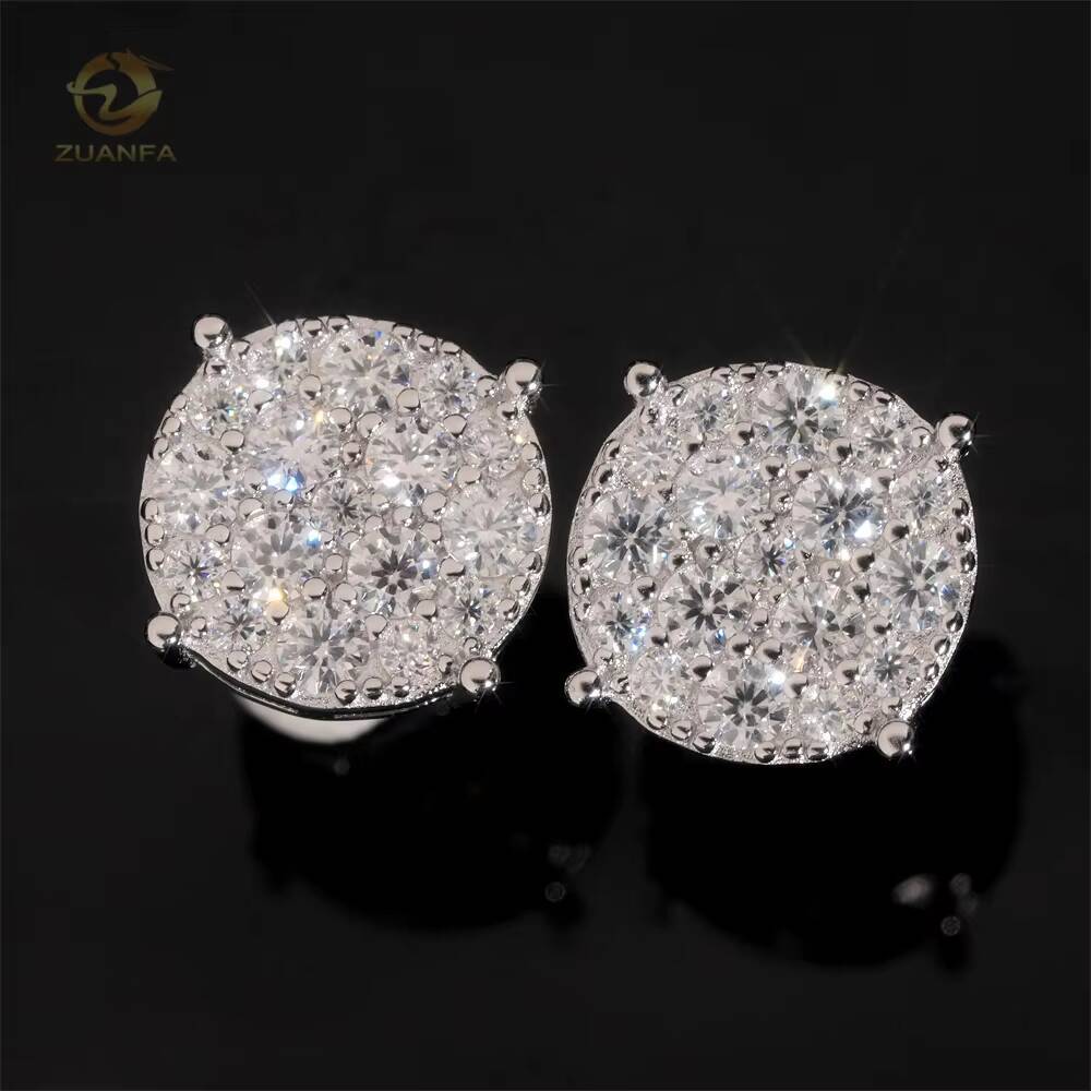 Ready to Ship Fine Jewelry Moissanite Diamond 925 Sterling Silver Hip Hop Iced Out Earrings
