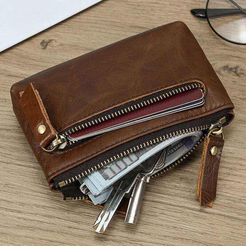fashion Men's vintage genuine purse high quality cowhide keychain, leather coin pocket for key Z260130