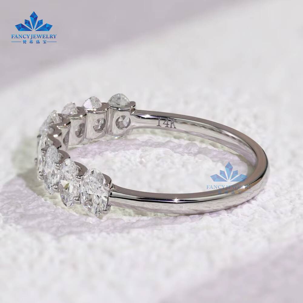 Half Eternity Rings 3x5mm Oval 10k 14k Solid Gold with DEF VVS1 HPHT CVD Lab Grown Diamonds Eternity Band Ring