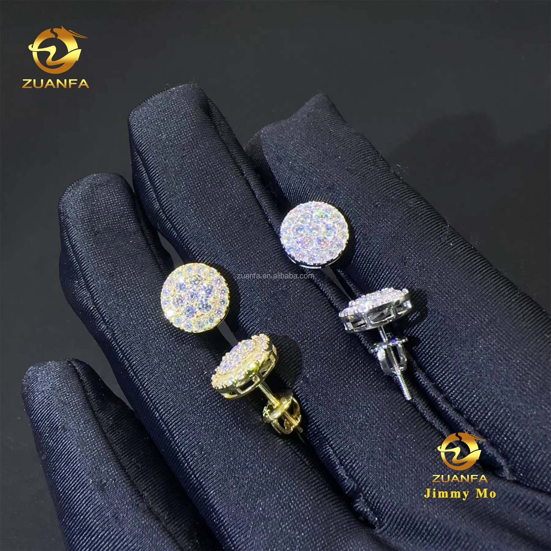 New Arrivals Bulk Stock Best Selling Drop Shipping Men Iced Out Hip Hop Sterling Silver 925 Moissanite Round Shape Stud Earrings