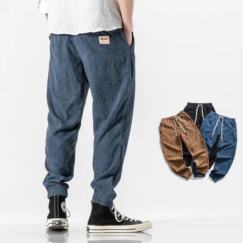 Spring Autumn Japanese loose washed mens casual pants corduroy leggings trendy fashionable solid color 260126