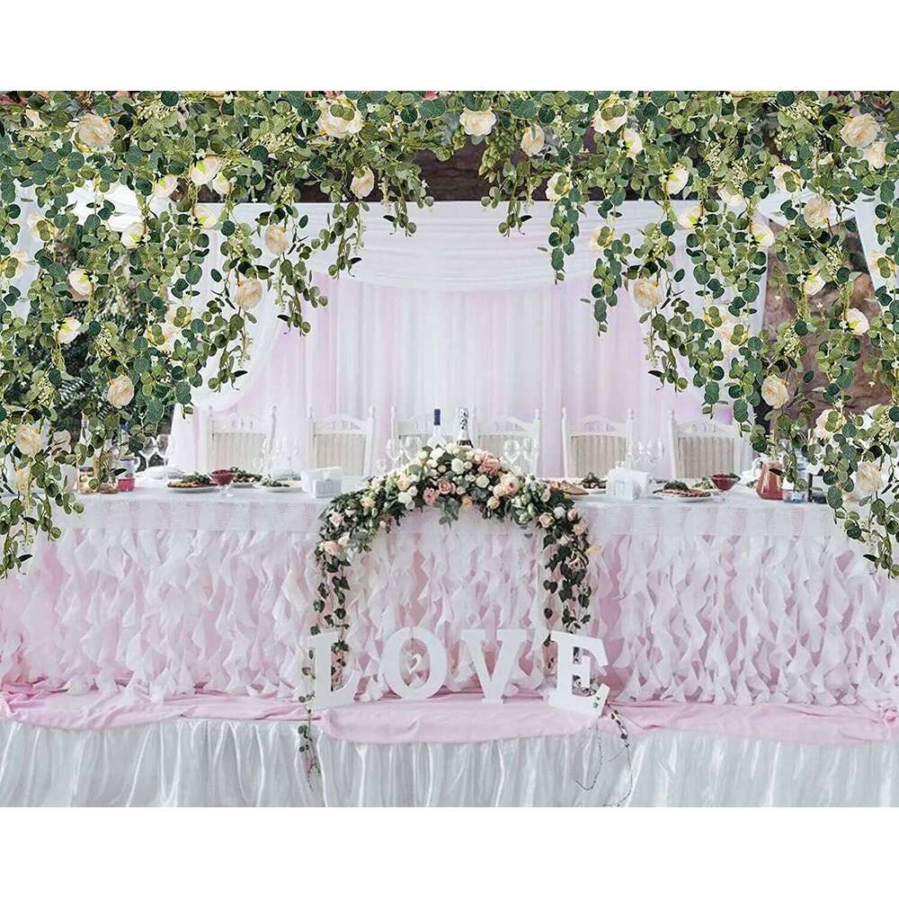 Artificial Garland with White Rose Peony Vine Eucalyptus Strands for Wedding Birthday Party Home Garden Decoration W260130