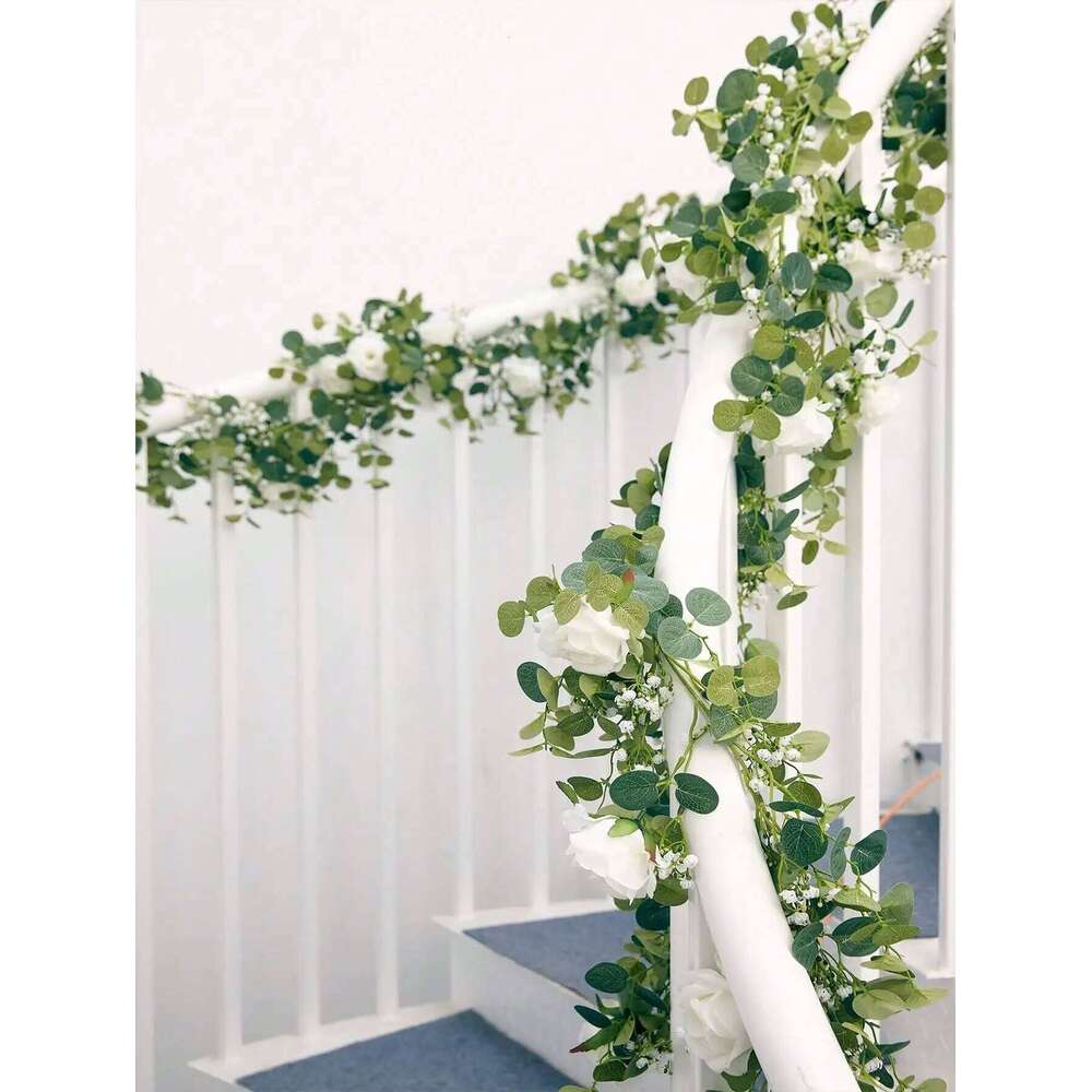 1pc 5.9FT Artificial Eucalyptus Vine Fake Rose Flowers Gypsophila Garland For Wedding Home Party Craft Art Table Runner Decor Y260130