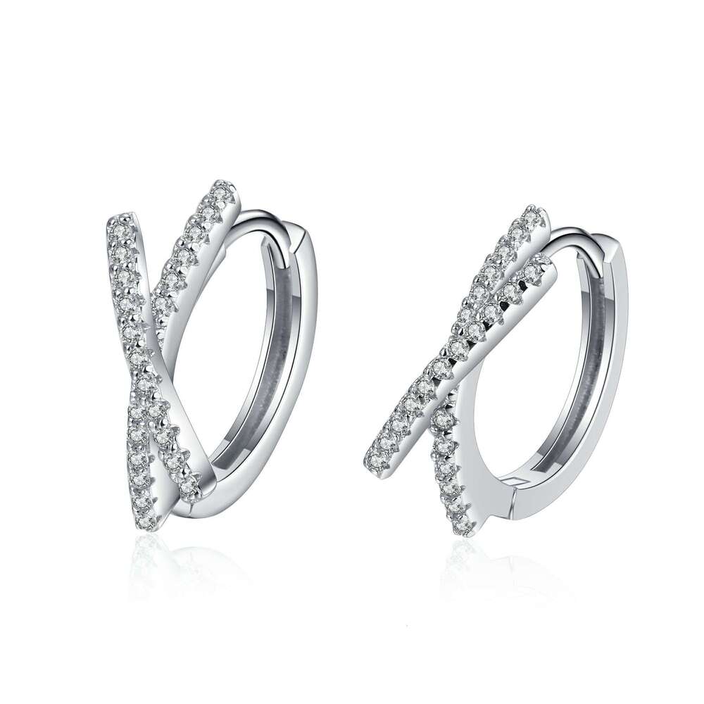 DHCollections-- S Sier Ear Buckle Simple Personality Full Moissanite Cross Circle Hoop Earrings