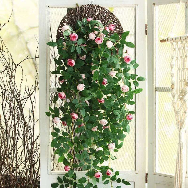 Rose Hanging with Artificial Eucalyptus Wreath, Wedding Arch Decoration, Home Garden Flower Vine W260130
