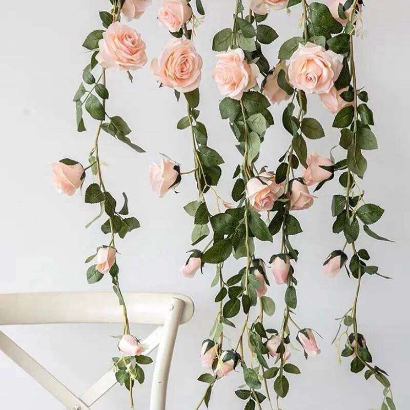2/4m Pink Artificial Floral Fake Rose Vine Hanging Flower String Garland for Wedding Baby Shower Event Party Supplies W260130