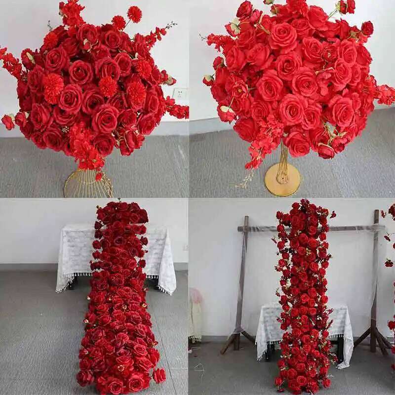 Red/White Rose peony Hyacinth Table Centerpiece Flower Ball Wedding Backdrop Decor Floral Arrangement Runner Event Party Props W260130