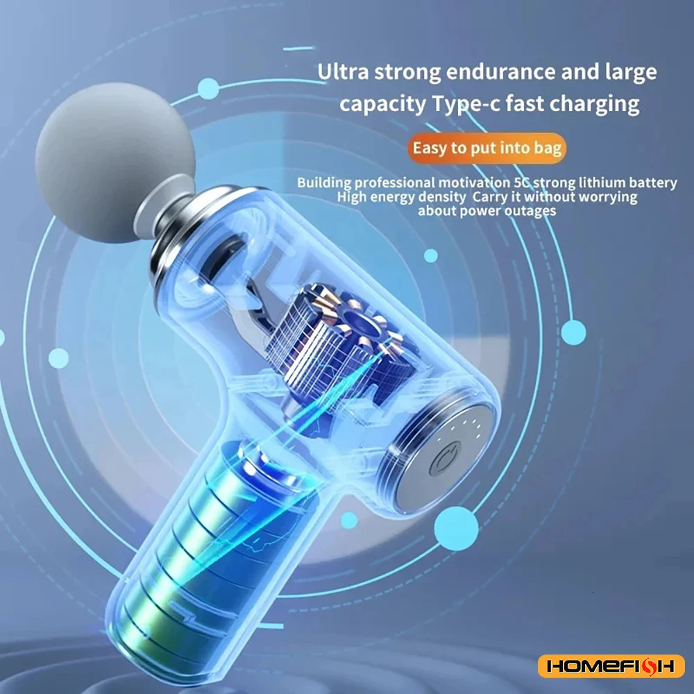 HOMEFISH Portable Electric Massage Gun with 4 Interchangeable Heads LED Light for Full Body Relaxation Electric Massage Gun 260126