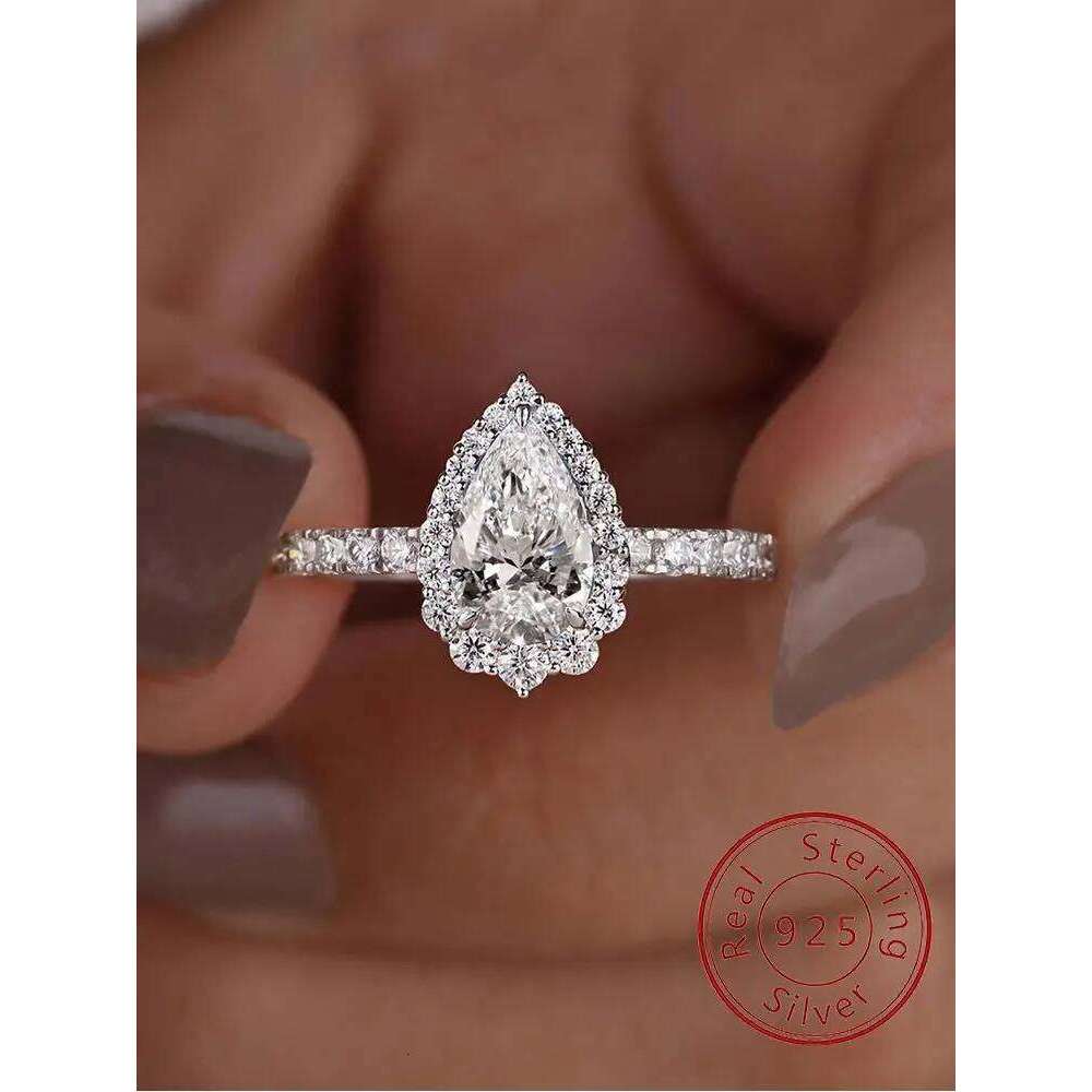 925 Sterling Silver Shiny Full White ZirconWater Drop Ring For Women Engagement Wedding Simple High Quality Fine Jewelry XJ260130