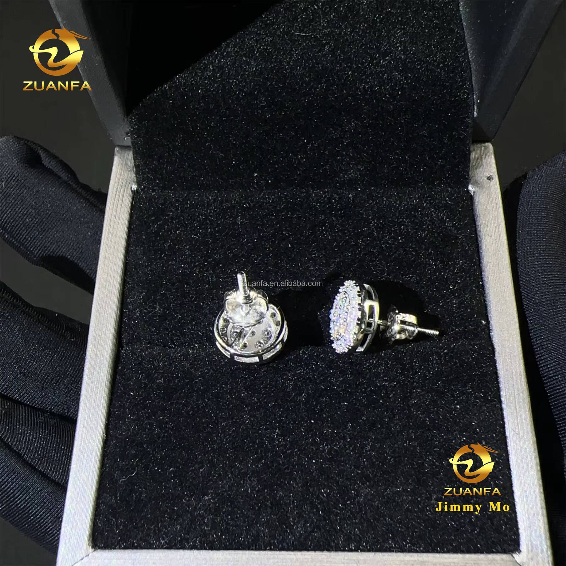 New Arrivals Bulk Stock Best Selling Drop Shipping Men Iced Out Hip Hop Sterling Silver 925 Moissanite Round Shape Stud Earrings