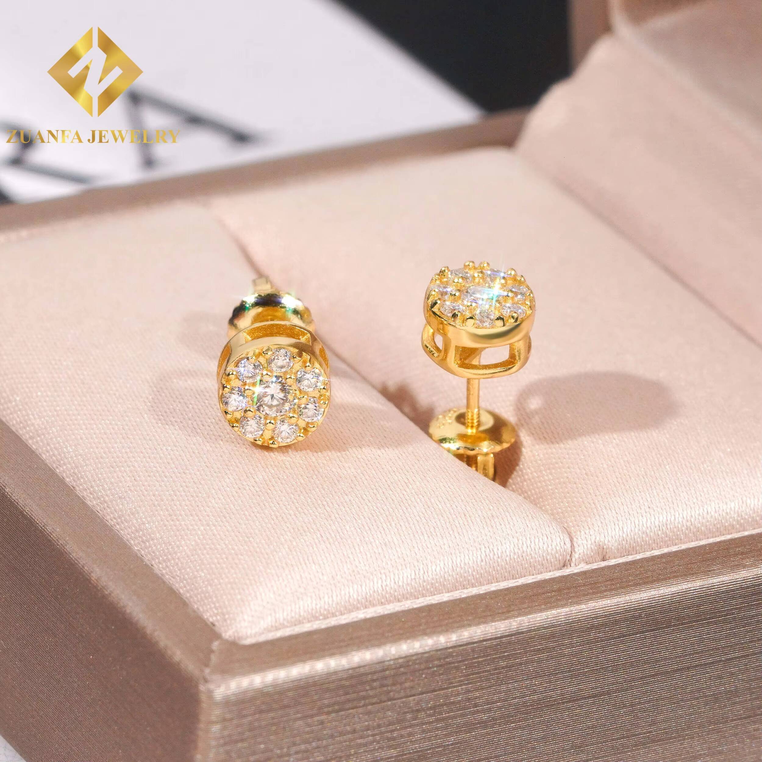 VVS Moissanite 925 Silver Stud Earring Fashion Hip Hop Diamond Jewelry 68 mm Round Shape Earring Unisex