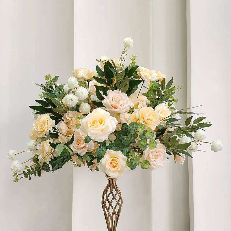 White Rose Green Willow Leaves Artificial Flower Ball Road Lead Floor Floral Wedding Welcome Sign Decor Hang Flowers Party Props W260130