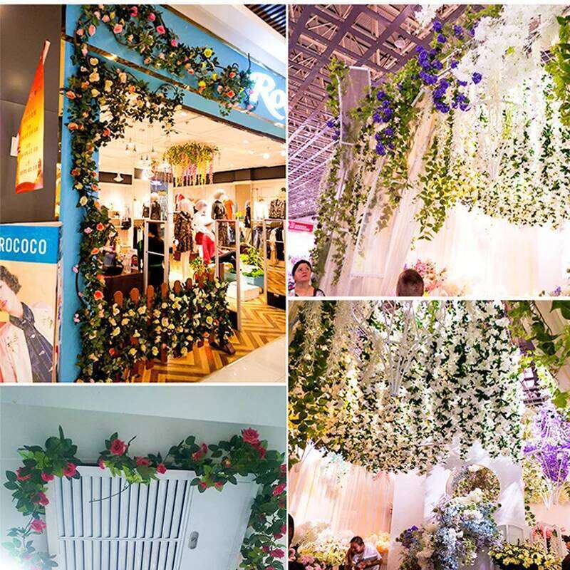 Artificial Sweetheart Roses Vine Silk Flowers Rattan wedding cafe Decorative Simulation Rose Plant Flower Vines Bar Decoration W260130