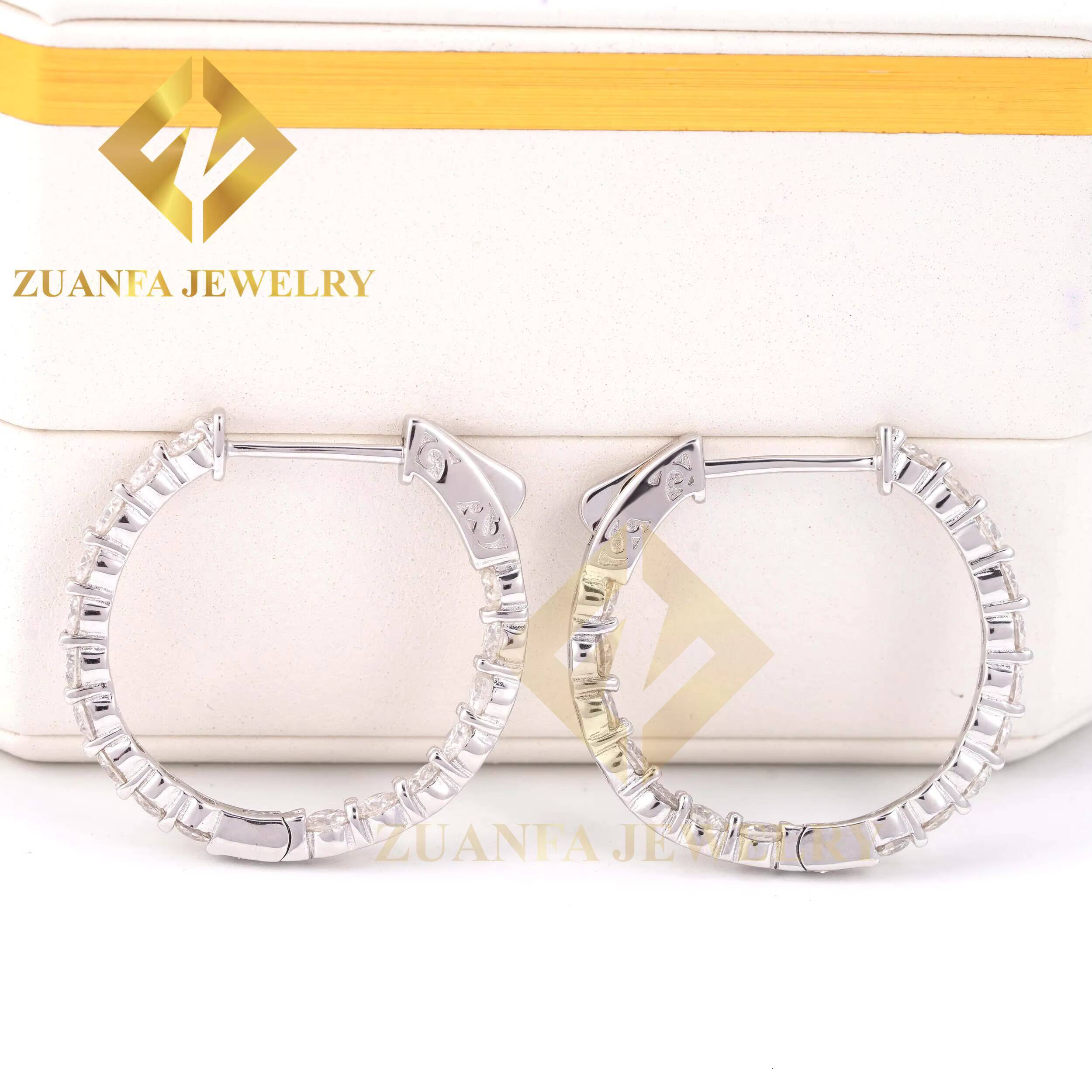 Custom 3mm Moissanite Big Hoop 925 Sterling Silver Gold Plated Earrings for Women