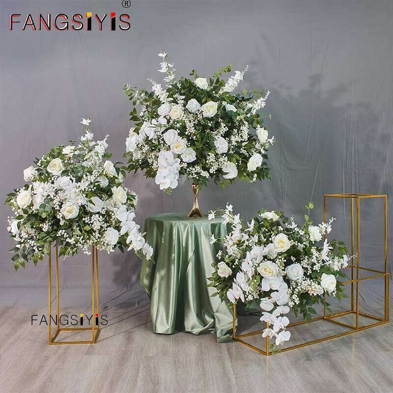 White Rose Greenery Artificial Flower Green Plant Leaf Arrangement Wedding Table Centerpiece Floral Ball Banquet Party Prop Y260130