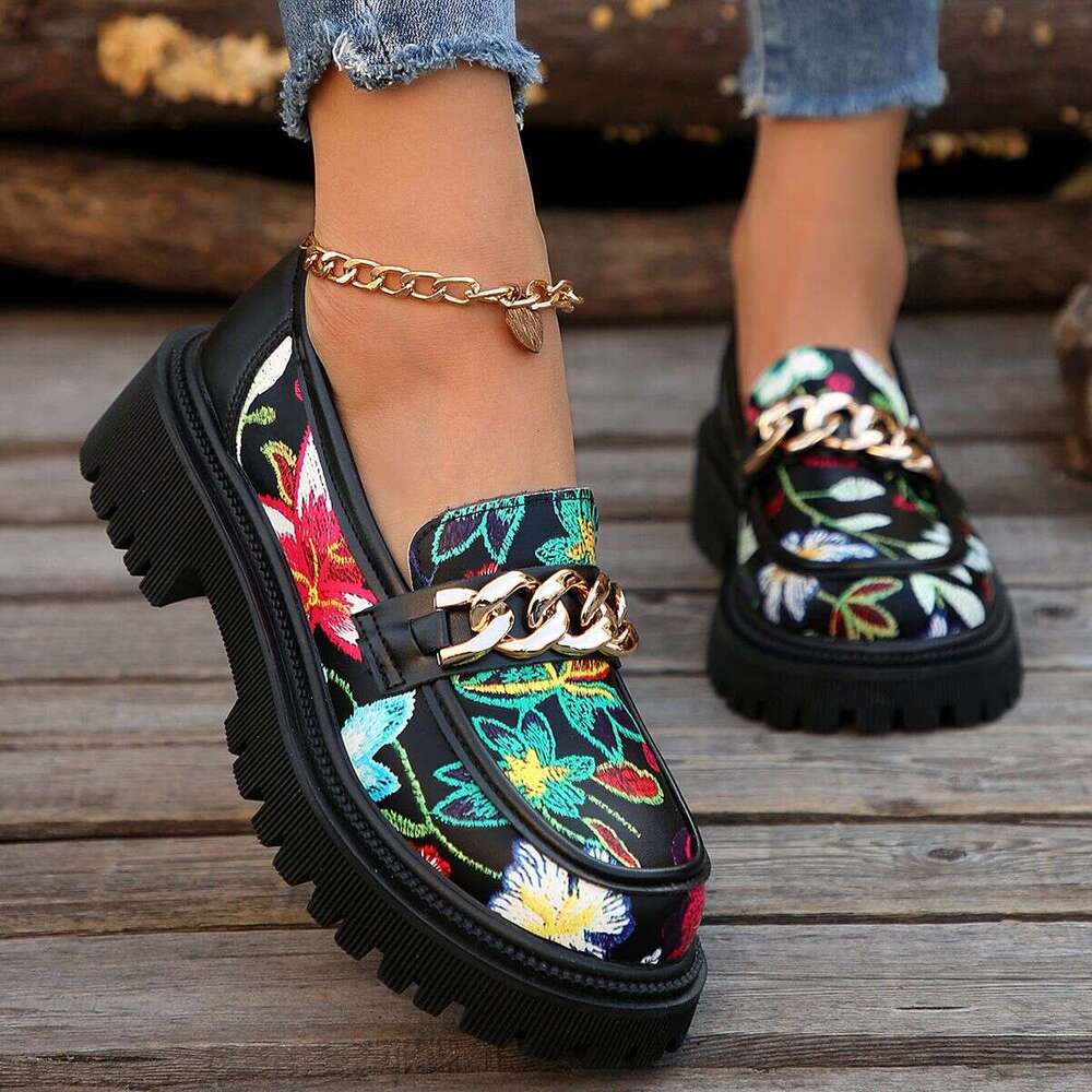 Large Size British Style Spring Winter Autumn New Loafers Fashionable Chunky Heel Trendy Retro Leather Shoes