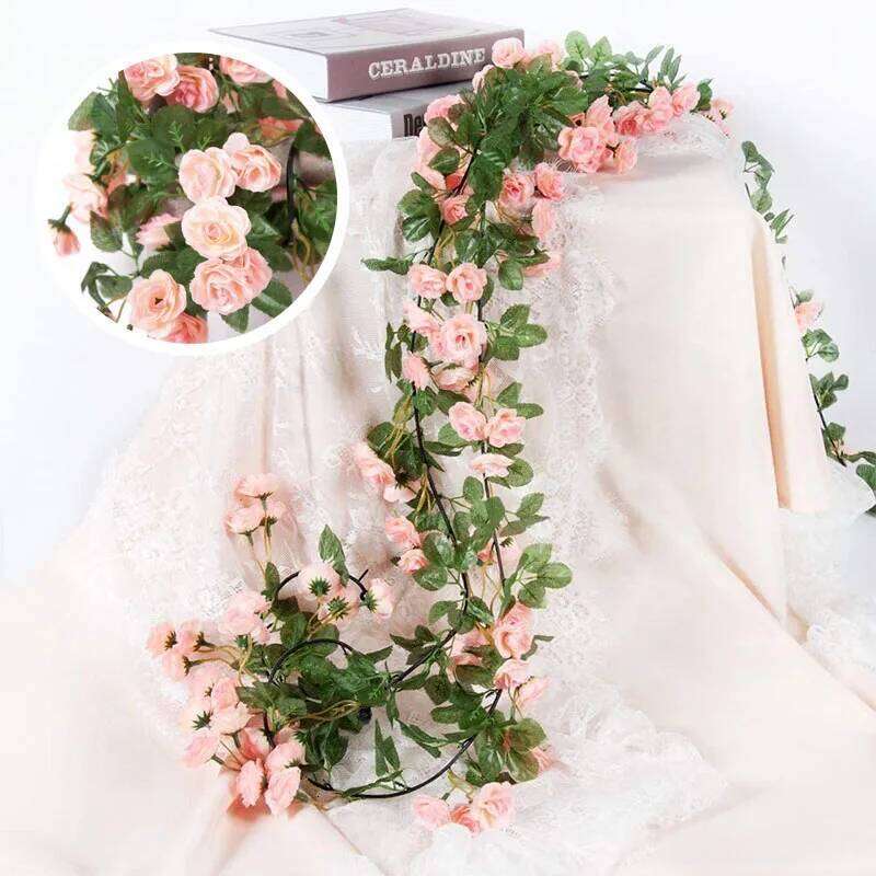 16FT Fake String Plants Artificial Rose Vine Flowers for Wedding Home Party Garden Craft Art Decor White Pink Y260130