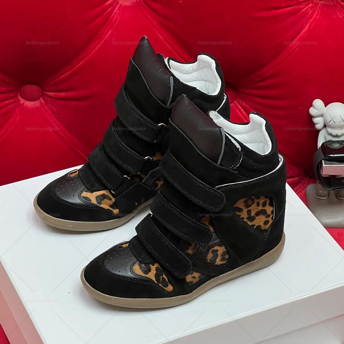 In Stock Bekett Sneaker Sports Shoes with Hidden Wedge, Color Block Classic Versatile Velcro Casual Ankle Boots for Women 1ac