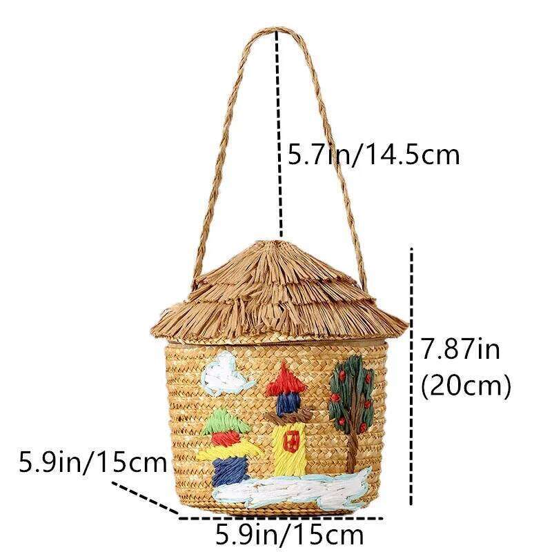 Straw Woven Handbags Cute Cartoon Women S Thatched Cottage Scarecrow Handmade Shoulder Bag Beach Versatile Niche Design