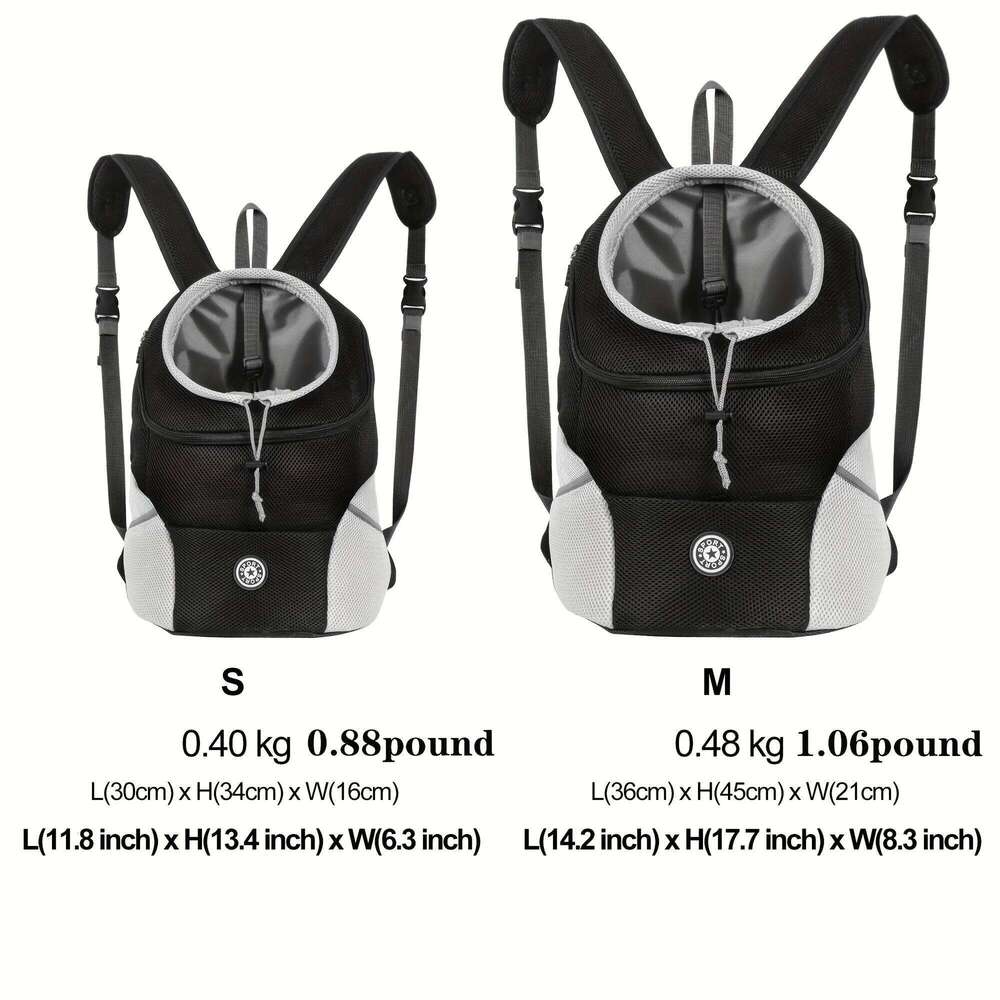Breathable mesh dog backpack front leg design, adjustable shoulder straps, and zipper opening 26H0130