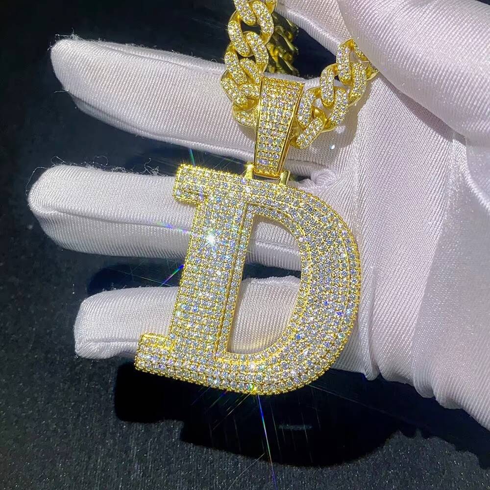 Gold S925 Sterling Silver VVS Moissanite Diamond Initial Letter Pendant Custom Iced Out Hip Hop Jewelry Trendy Style